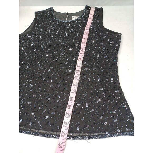 Erena Tank Top Cami Black Sequined Beaded Embellished Sleeveless Sz M - Picture 7 of 9